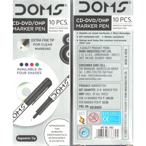 Doms CD DVD Marker Pen 10 Pcs Black KS01307