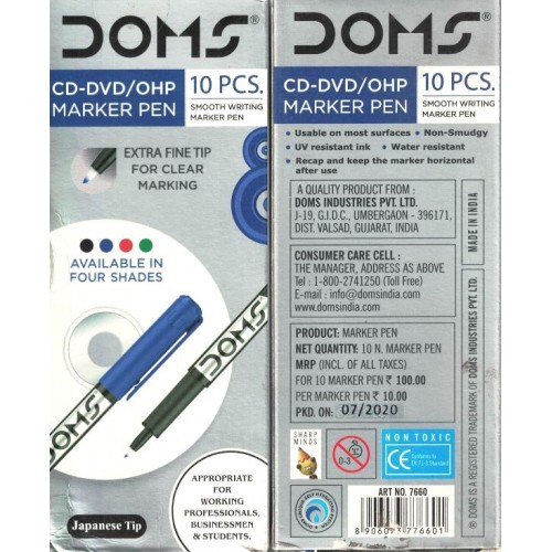 Doms CD DVD Marker Pen 10 Pcs Blue   KS01307