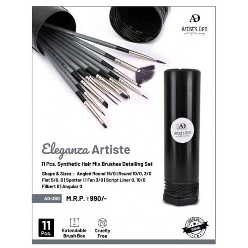 Eleganza Artiste Synthetic Hair Mix Brushes Detailing Set (Set of 11 Brushes) KS01440
