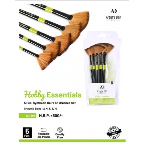 Hobby Essentials Synthetic Hair Fan  Brushes Set (Set of 5 Brushes) KS01447