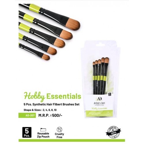 Hobby Essentials Synthetic Hair Flibert  Brushes Set (Set of 5 Brushes) KS01449