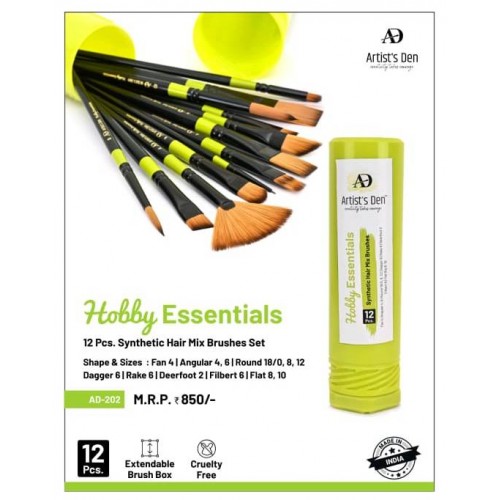 Hobby Essentials Synthetic Hair Mix  Brushes Set (Set of 12 Brushes) KS01443