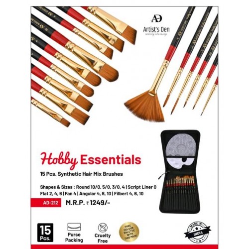 Hobby Essentials Synthetic Hair Mix  Brushes Set (Set of 15 Brushes) KS01444