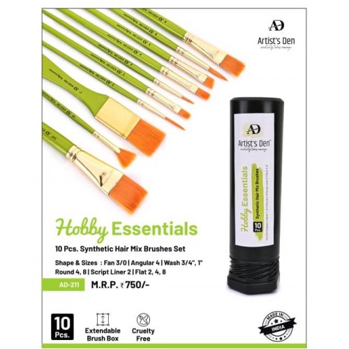 Hobby Essentials Synthetic Hair Mix Brushes Set (Set of  10 Brushes) KS01443