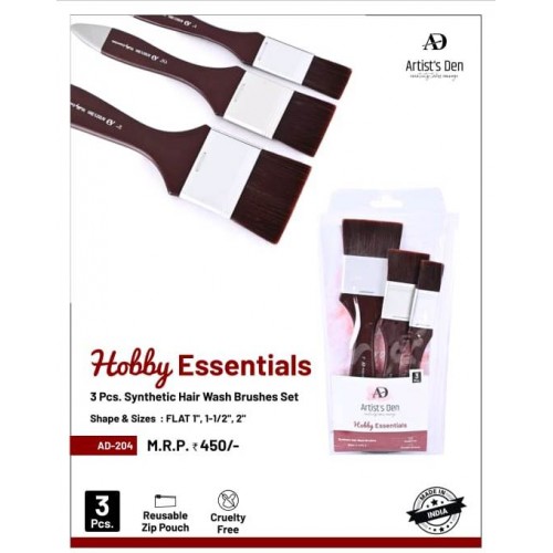 Hobby Essentials Synthetic Hair Wash  Brushes Set (Set of 3 Brushes) KS01448